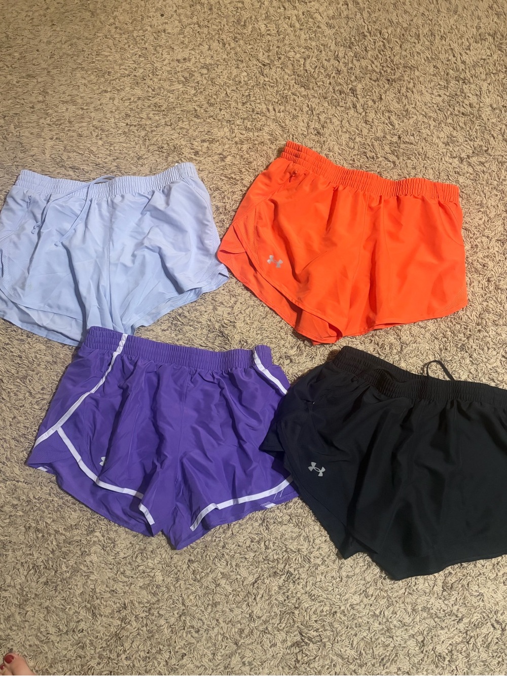 Under Armour Women's Athletic Shorts Bundle - Orange, Purple, Black, Light Blue